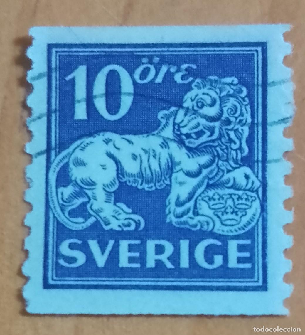 Sellos: SUECIA- 10 ORE - A&Ntilde;O 1921 - LE&Oacute;N HER&Aacute;LDICO Y ESCUDO.