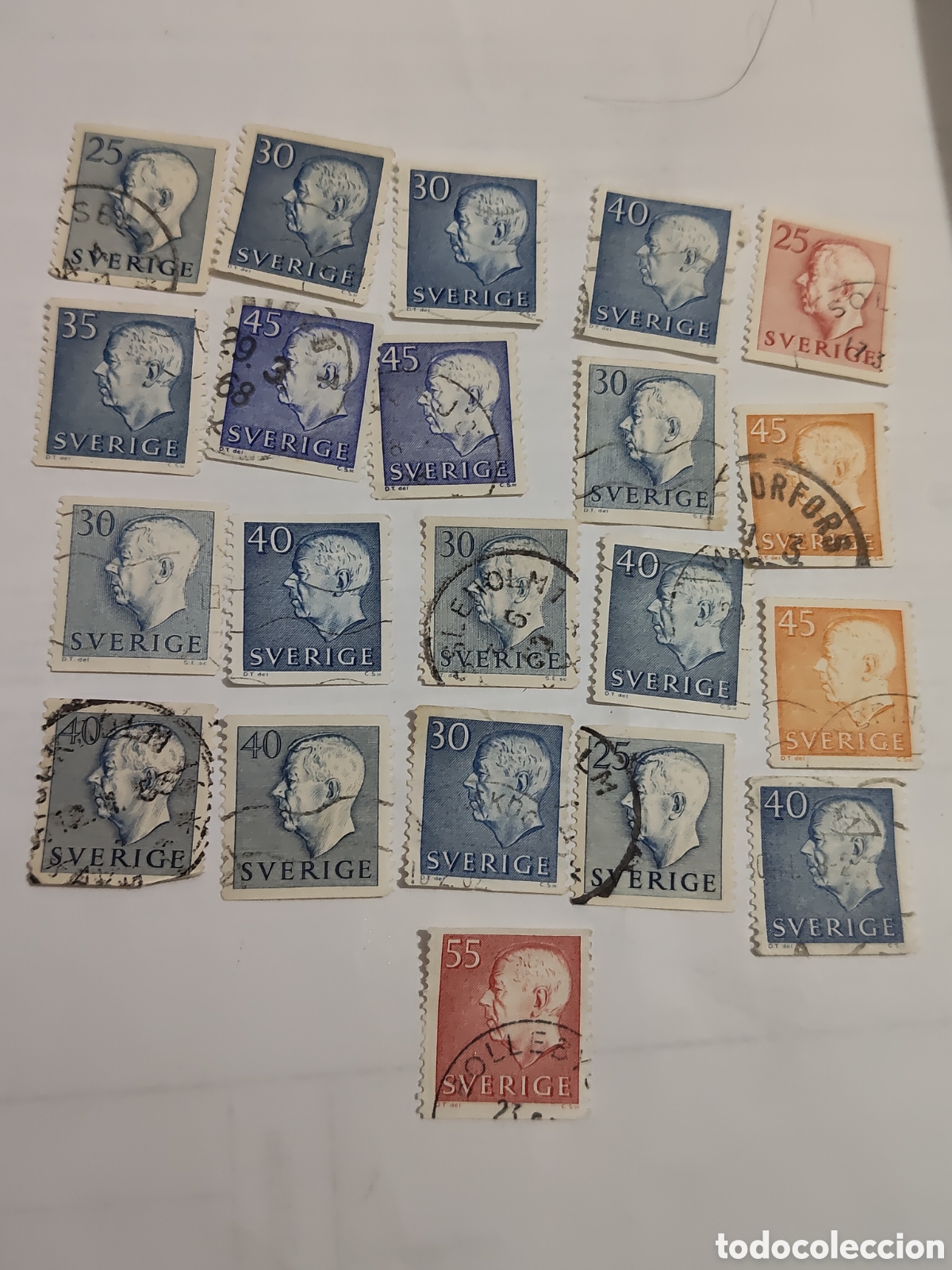 Sellos: 21 sellos de Suecia Rey Gustavo V 1950-60