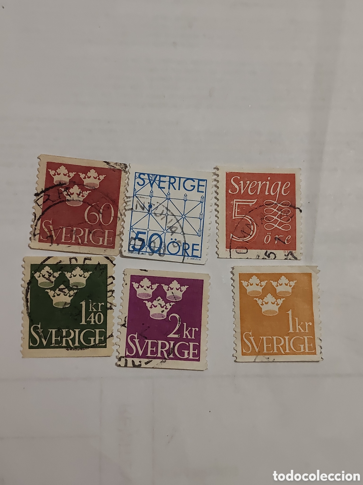 Sellos: 6 sellos antiguos de Suecia tem&aacute;ticas diferentes