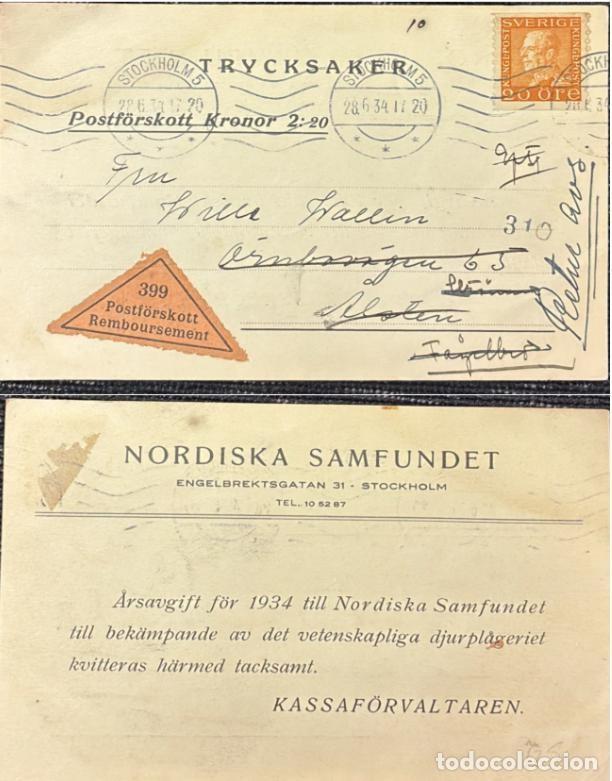 Sellos: TS.)1934, SWEDEN, STOCKHOLM, COMMERCIAL POSTAL COVER SENT VIA CASH-ON-DELIVERY (COD), FEATURING &rdquo;KIN