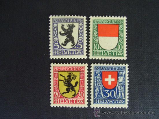 Stamps: N&ordm; YVERT 214/7*** A&Ntilde;O 1924  PRO JUVENTUD. ESCUDOS DE CANTONES SUIZOS