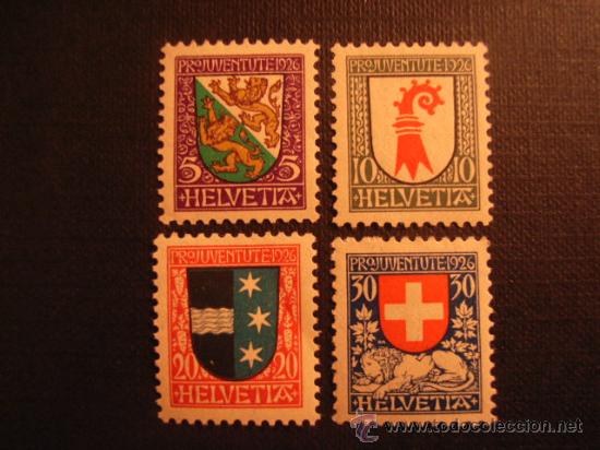 Stamps: N&ordm; YVERT 222/5*** A&Ntilde;O 1926  PRO JUVENTUD. ESCUDOS DE CANTONES SUIZOS
