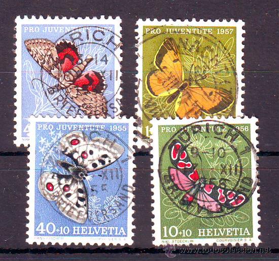 Briefmarken: SUIZA.PRO JUVENTUD.MARIPOSAS.4 VALORES.2 VALORES ALTOS CLAVE.