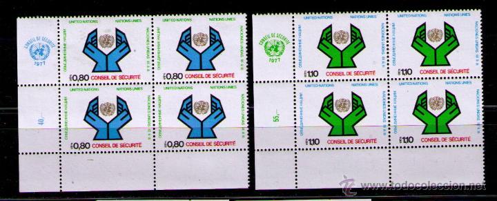 Sellos: NACIONES UNIDAS (GINEBRA) 1977 - CONSEJO DE SEGURIDAD DE LA ONU - YVERT N&ordm; 66-67 BLOQUE DE CUATRO