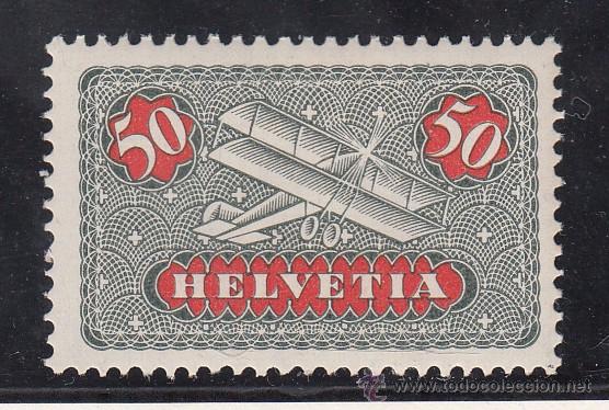 Sellos: suiza a 9 con charnela, avion, - Foto 1