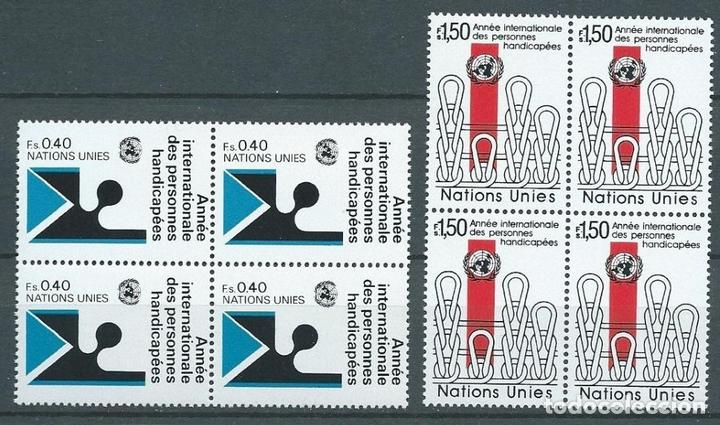 Francobolli: Naciones Unidas,Ginebra,1980,yvert 97-98,nuevo,MNH**,a&ntilde;o del discapacitado,bloques de cuatro