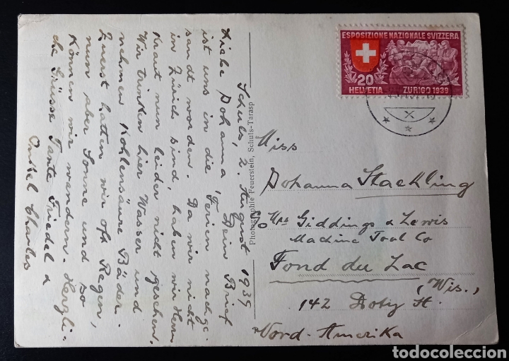 Sellos: Postal circulada de Suiza 1939 - Foto 1