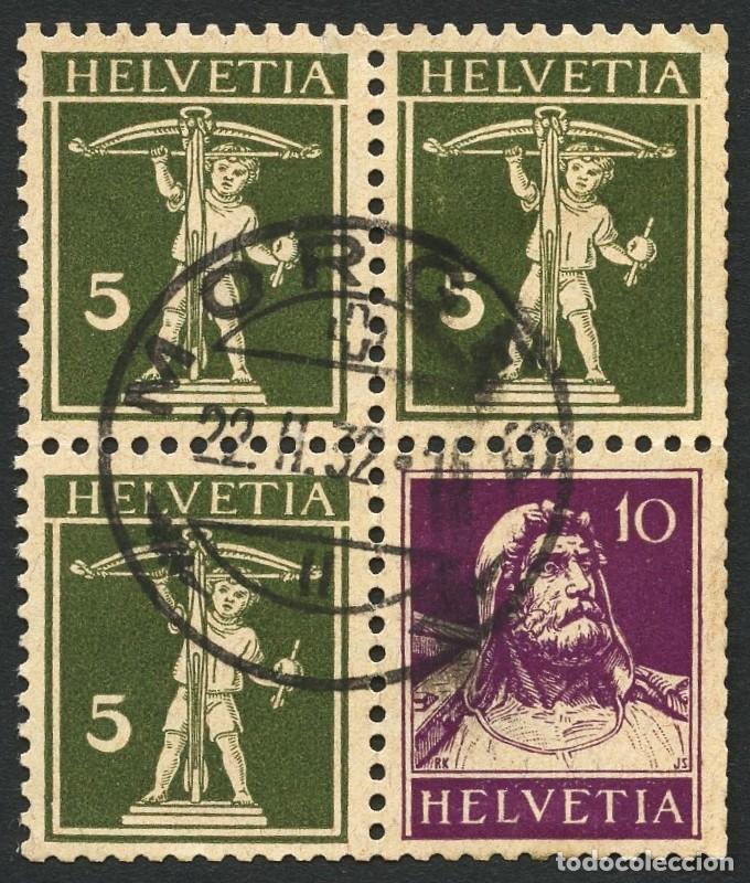 Selos: SUIZA, SELLO, GUILLAUME TELL, WALTER TELL ,1930, 1931, BLOQUE DE 4, TETE BECHE