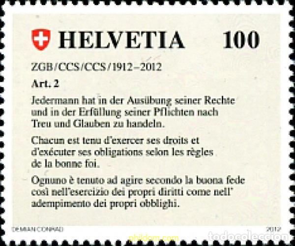 Sellos: 278599 MNH SUIZA 2012 CODIGO CIVIL - Foto 1