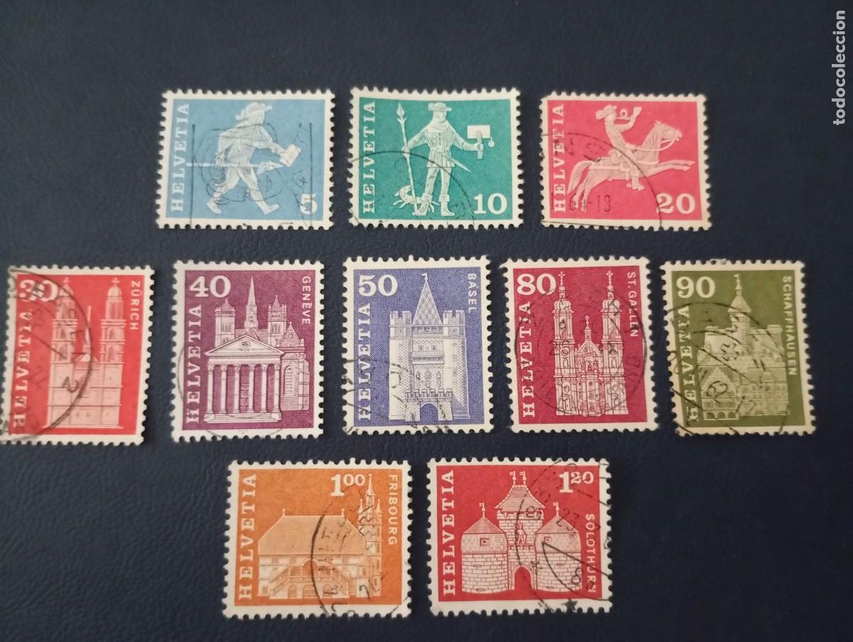 Sellos: SUIZA ,1960, CARTEROS Y EDIFICIOS HIST&Oacute;RICOS - Foto 1