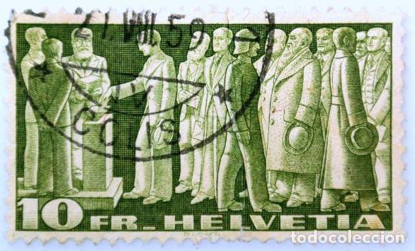 Sellos: Sello postal SUIZA , HELVETIA 1954 , 10 francos, Elecciones, Votantes en las urnas, FILATELIA