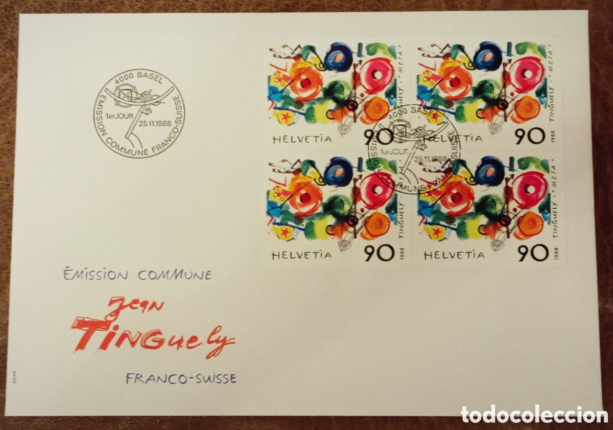 Sellos: 1988 Suiza FDC Jean Tinguely - Emisi&oacute;n Conjunta - Michel Nr. 1380
