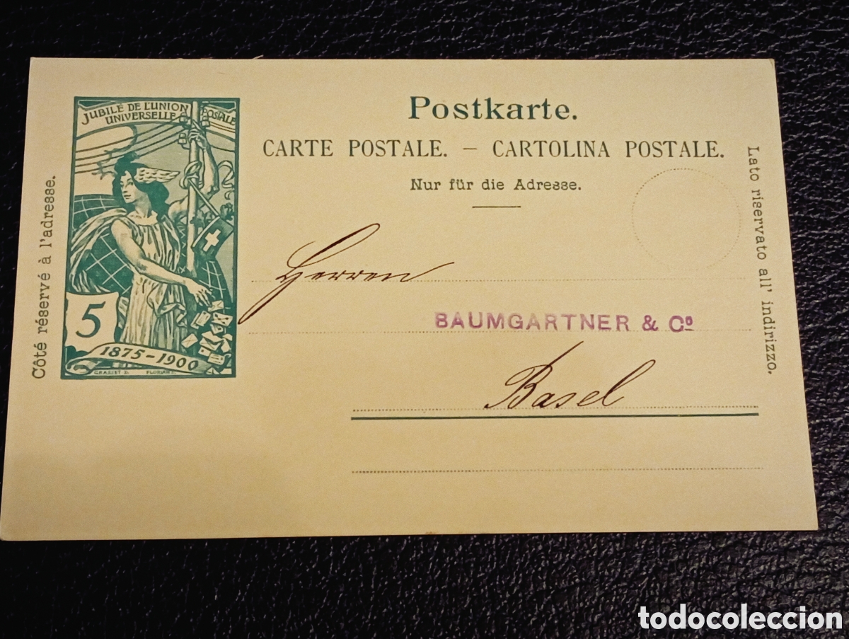 Sellos: Entero Postal Suiza 1900 - Jubileo UPU 25 Aniversario - Dise&ntilde;o Eug&egrave;ne Grasset