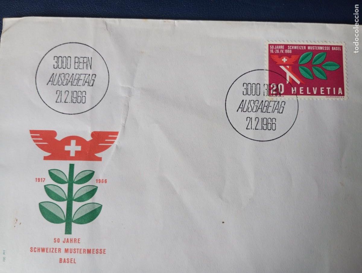 Sellos: SUIZA, 1966, SOBRE DEL CINCUENTENARIO DE LA FERIA DE BASILEA, MATASELLOS ESPECIAL