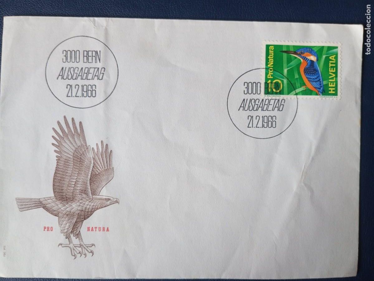 Sellos: SUIZA, 1966, SOBRE PRO NATURALEZA, AVES, MATASELLOS ESPECIAL