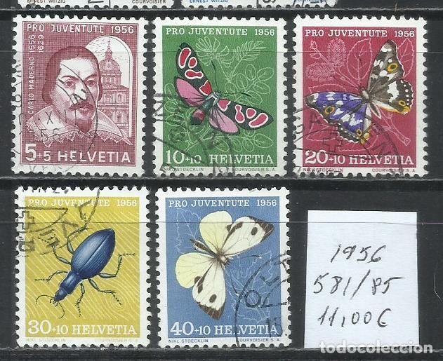 Sellos: 9357F-SELLOS SUIZA SERIE COMPLETA 11,00&euro; 1956 JUVENTUTE JUVENTUD 581/585 MARIPOSAS INSECTOS HELVETI