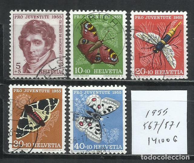 Sellos: 9357G-SELLOS SUIZA SERIE COMPLETA 14,00&euro; ,JUVENTUD.1955 N&ordm; 567/71 INSECTOS,MARIPOSAS.FAUNA.HELVETIA.