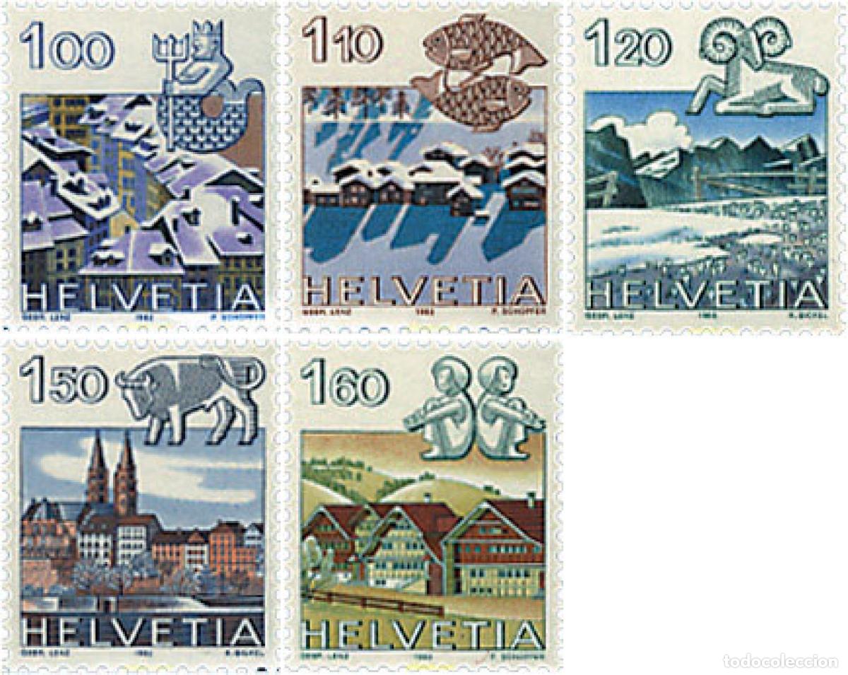Sellos: 128615 MNH SUIZA 1982 SIGNOS DEL ZODIACO Y PAISAJES