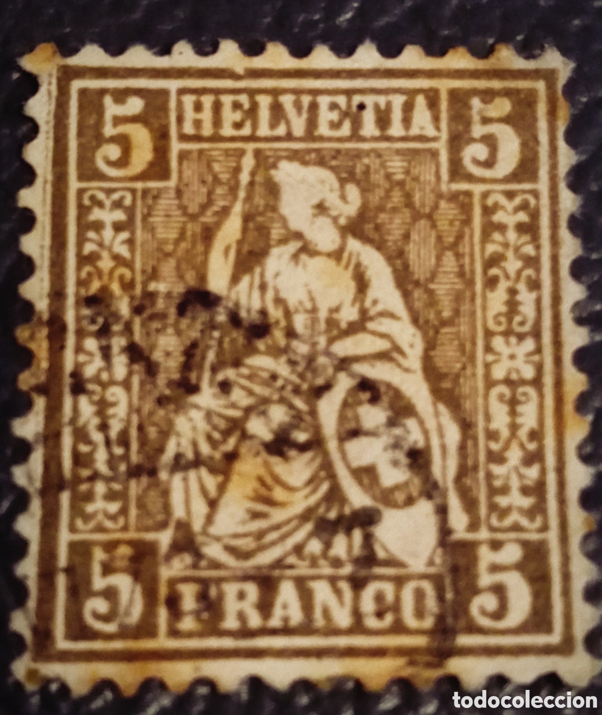 Sellos: Sello Suiza 1862 - Helvetia Sentada 5c Marr&oacute;n - Cat. Scott #35 / Michel #22