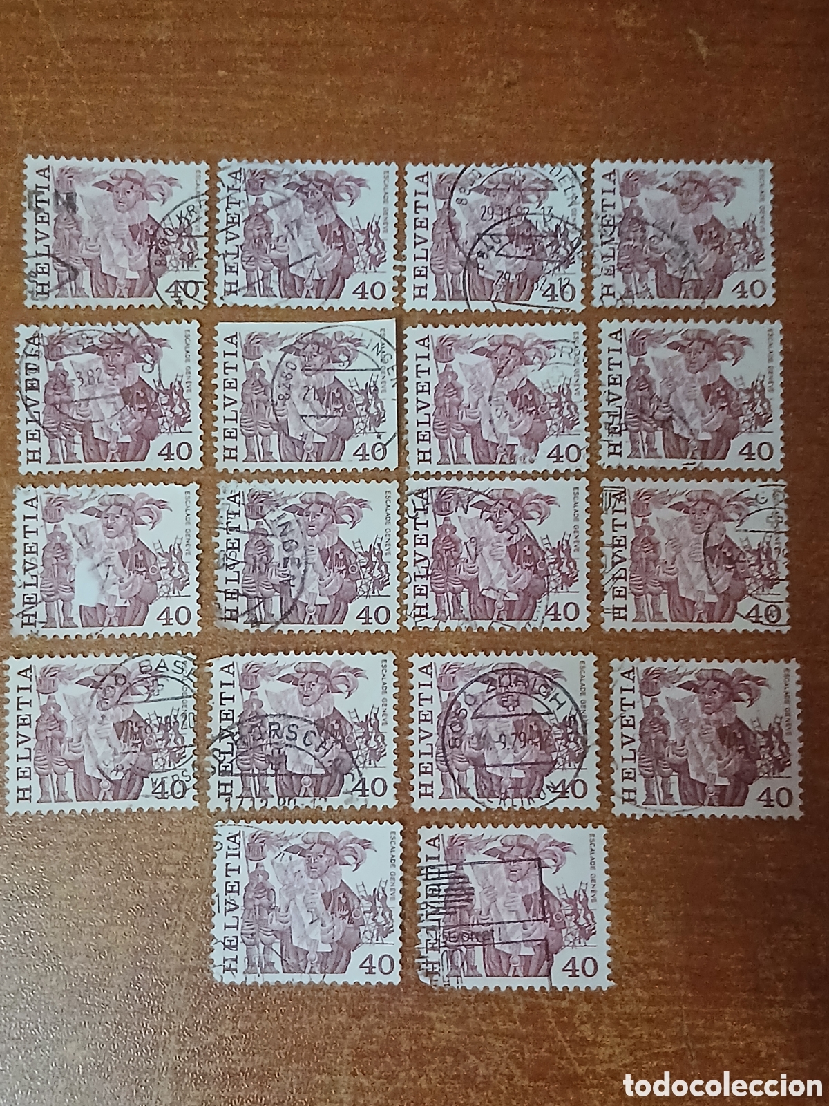 Sellos: 18 Sellos Suiza Helvetica 40 c&eacute;ntimos 1.970