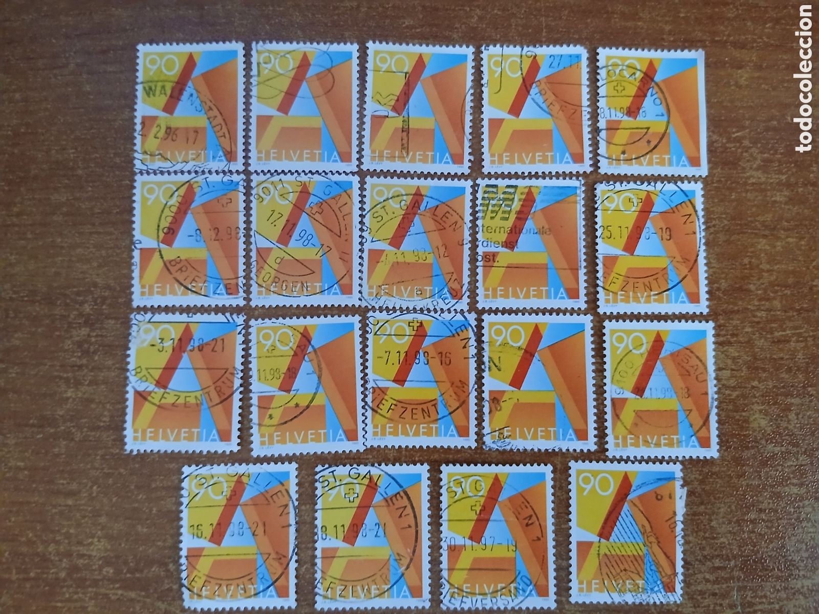 Sellos: 19 Sellos Suiza Helvetia 90