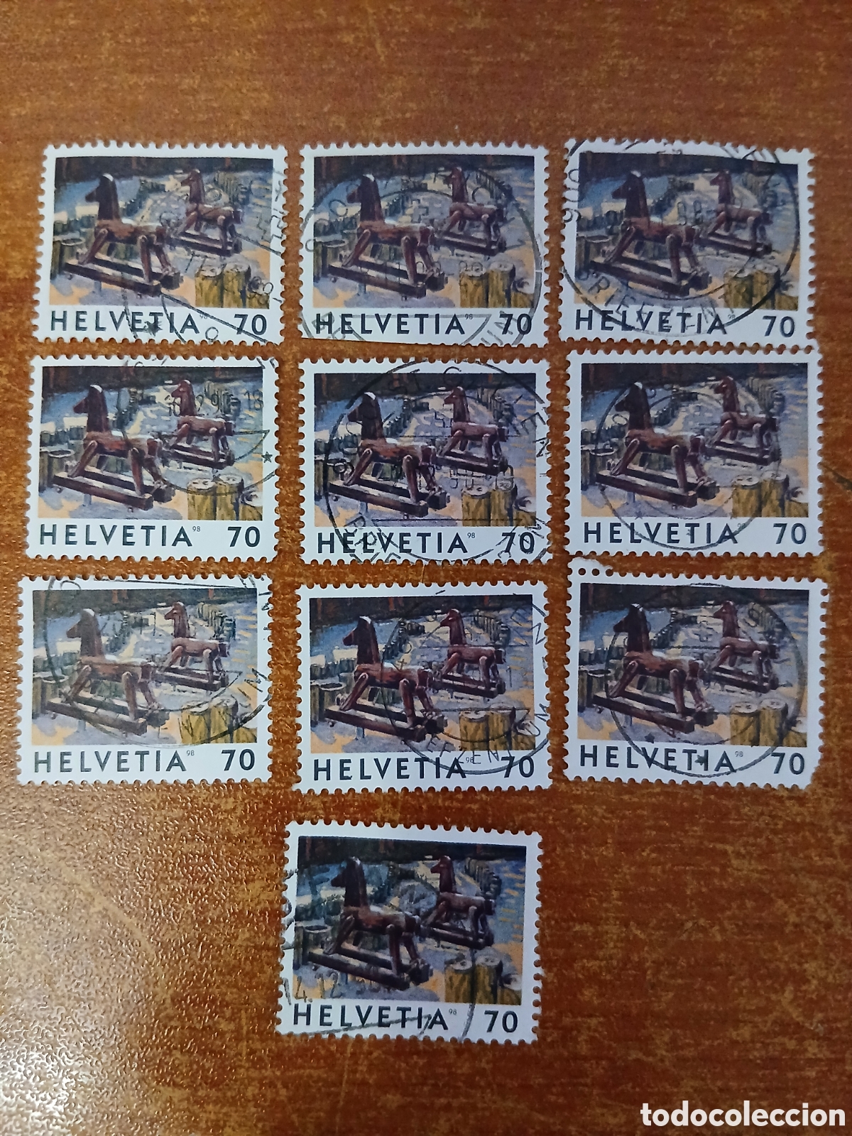 Sellos: 10 Sellos Suiza Helvetia Caballitos de Madera 1.941 -70 c&eacute;ntimos-