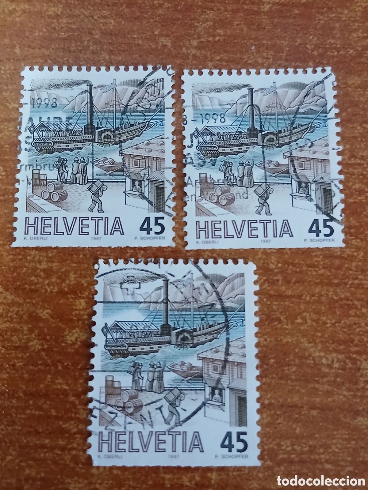 Sellos: 3 Sellos Suiza Helvetia -45 c&eacute;ntimos-