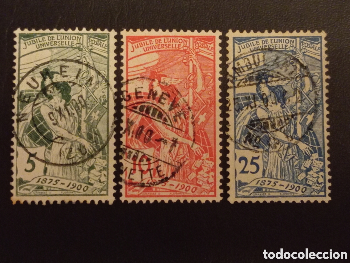 Sellos: Suiza 1900 - Serie Completa Jubileo UPU (Zumstein Nr. 86/88) - Usada