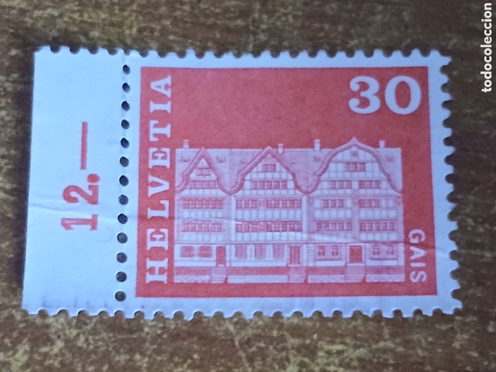 Sellos: Sello Suiza 1.968 Helvetia Plaza del Pueblo Gais -30 c&eacute;ntimos-