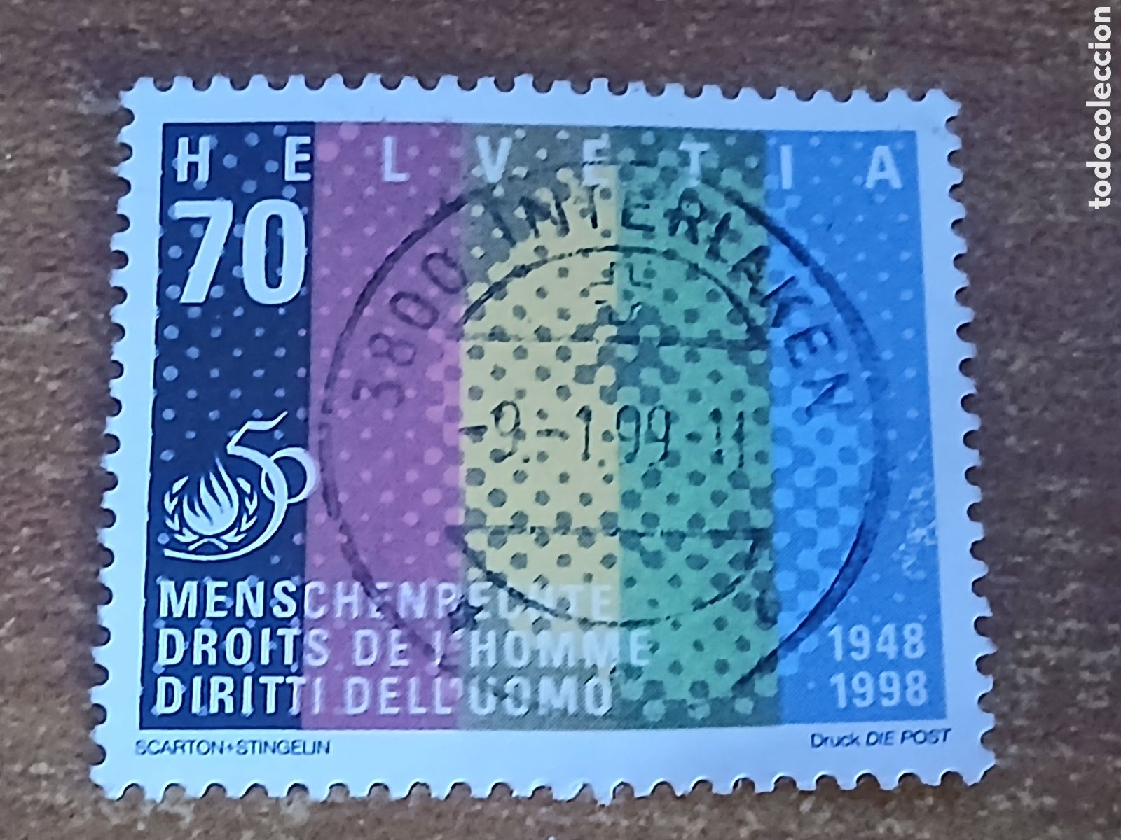 Sellos: Sello Suiza Helvetia 1.998 Declaraci&oacute;n Universal de los Derechos Humanos