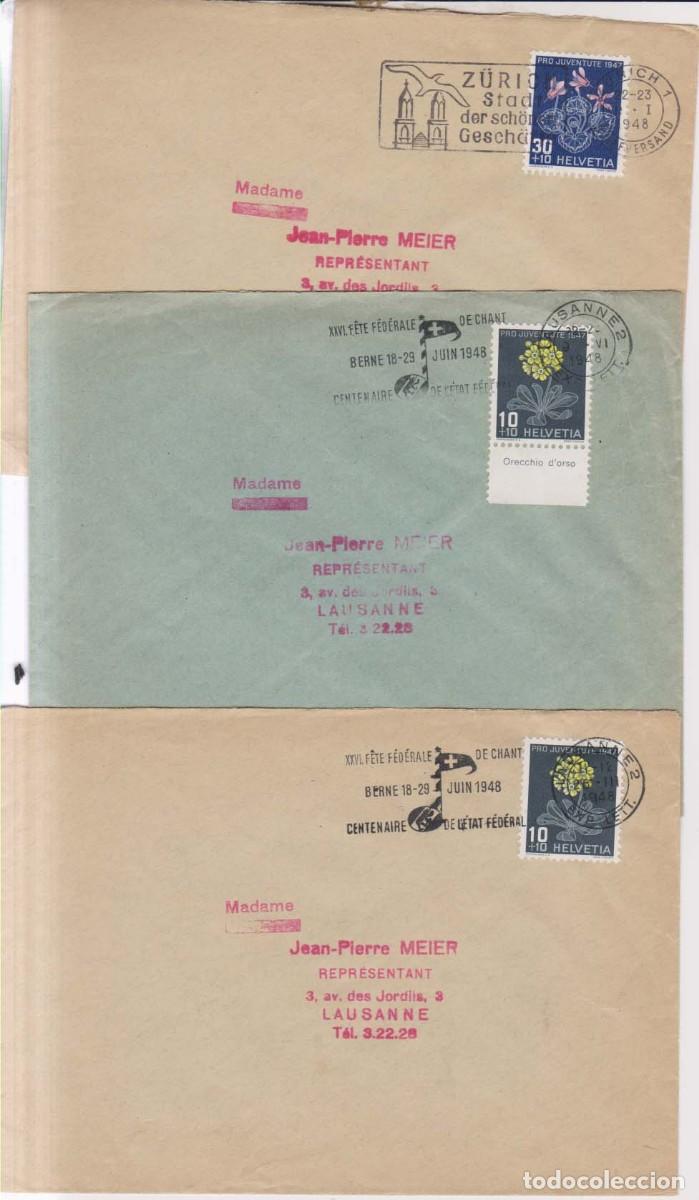 Sellos: Suiza 1948 yvert 446-448 3 sobres circulados matasellos Lausanne Zurich (E699-108)
