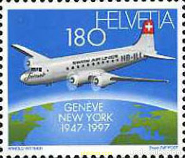 Sellos: 30683 MNH SUIZA 1997 50 ANIVERSARIO DE LOS VUELOS DE LA SWISSAIR SOBRE EL ATLANTICO NORTE