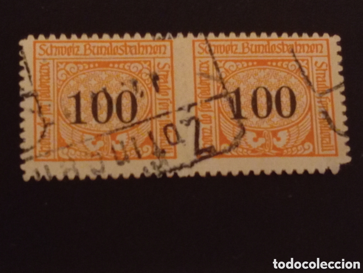 Sellos: Pareja Sellos Ferrocarril Suiza (SBB) 100 cts. - A&ntilde;o 1918/20 - Cat&aacute;logo Zumstein Nr. 12