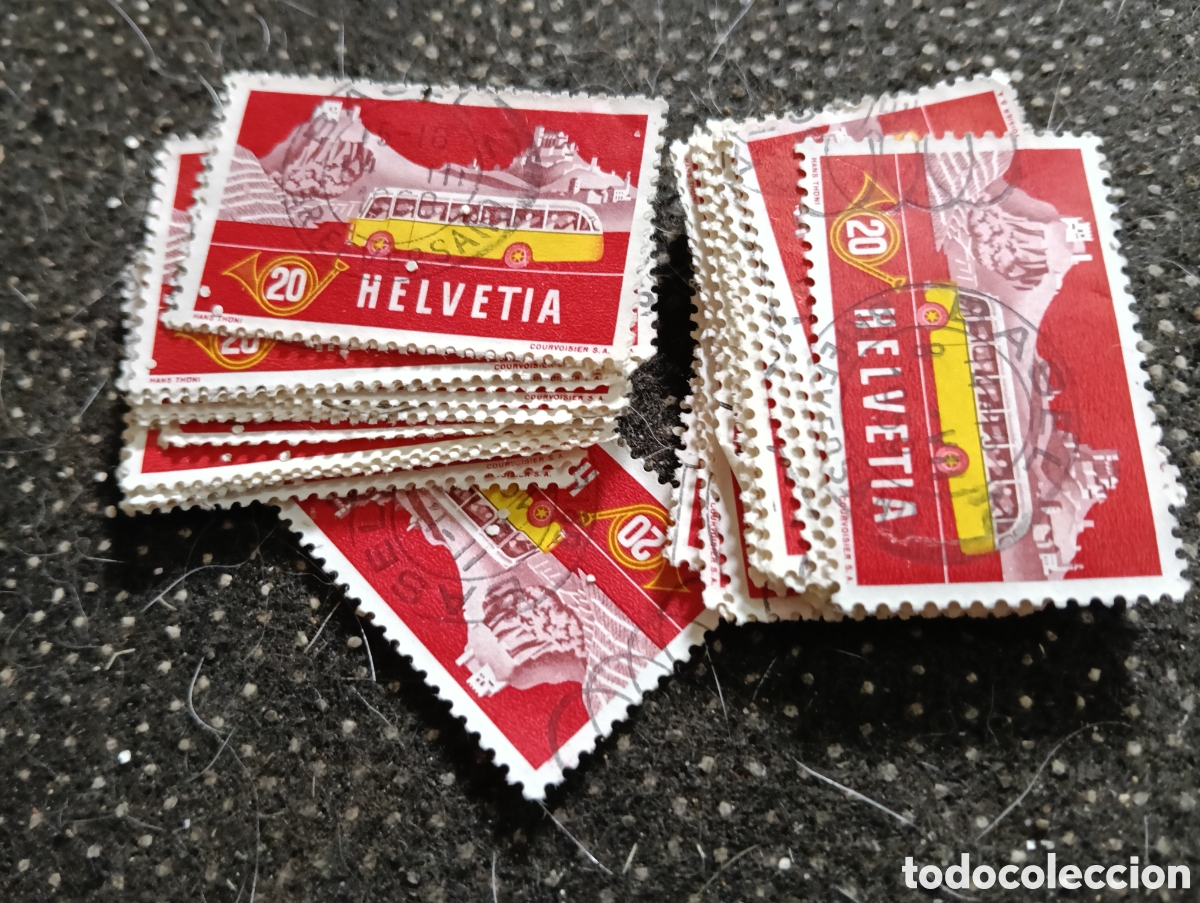 Sellos: Lote de 50 sellos, Suiza Ivert 538, Correo automoivil alpino, usados