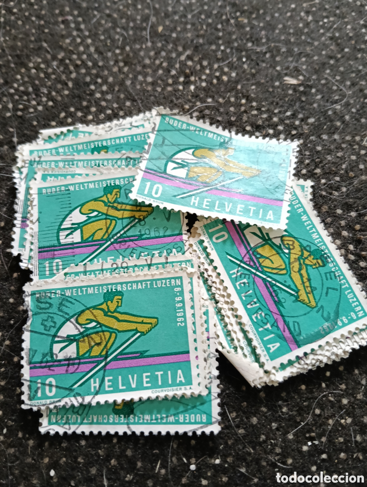 Sellos: LOTE DE 25 SELLOS USADOS DE SUIZA DE 1962. CAMPEONATO MUNDIAL DE REMO. VALOR 10 CENTIMOS