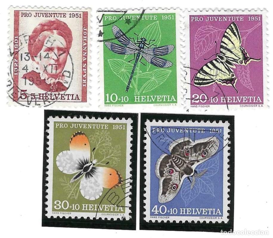 Sellos: Serie Usada Suiza. Yvert n&ordm; 512/6. a&ntilde;o 1951. Personaje y Mariposas. ref. 2-suiza512-6