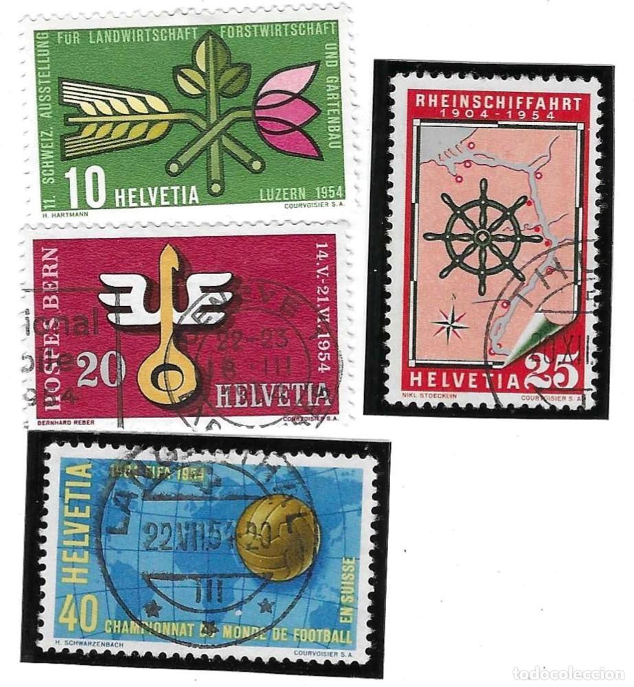 Sellos: Serie usada Suiza. Yvert n&ordm; 544/7. a&ntilde;o 1954. Naturaleza, Transporte, Deportes. ref. 2-suiza544-7