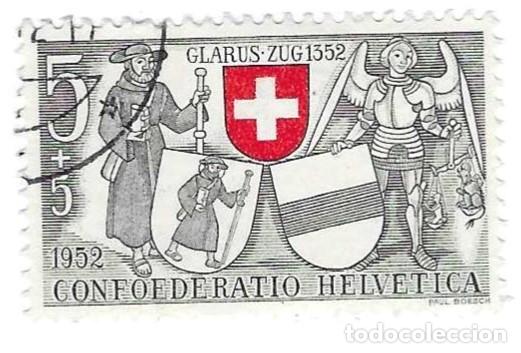 Sellos: Sello usado Suiza. Yvert n&ordm; 521. a&ntilde;o 1952. Pro Patria. Escudo de Armas. ref. 2-suiza521