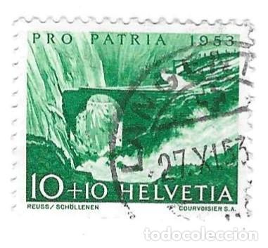 Sellos: Sello usado Suiza. Yvert n&ordm; 532. a&ntilde;o 1953. Pro Patria. Cascadas, Puentes. ref. 2-suiza532