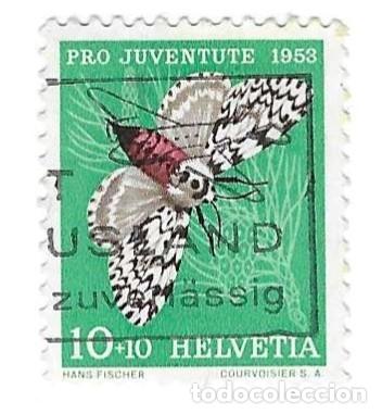 Sellos: Sello usado Suiza. Yvert n&ordm; 540. a&ntilde;o 1953. Pro Juventud. Mariposa. ref. 2-suiza540