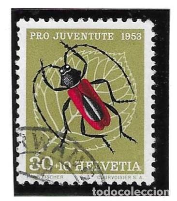 Sellos: Sello usado Suiza. Yvert n&ordm; 542. a&ntilde;o 1953. Pro Juventud. Escarabajo. ref. 2-suiza542