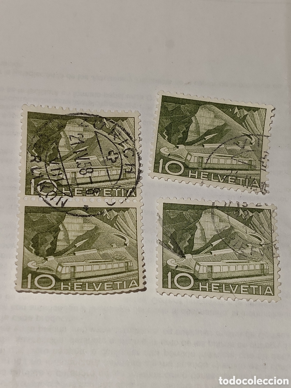 Sellos: 4 Sellos de Suiza tren atravesando los Alpes 1950