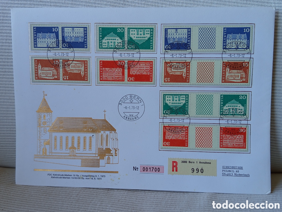 Sellos: Suiza 1973 - FDC Certificado Berna - Sellos Kehrdruck (Zumstein K15/K16)