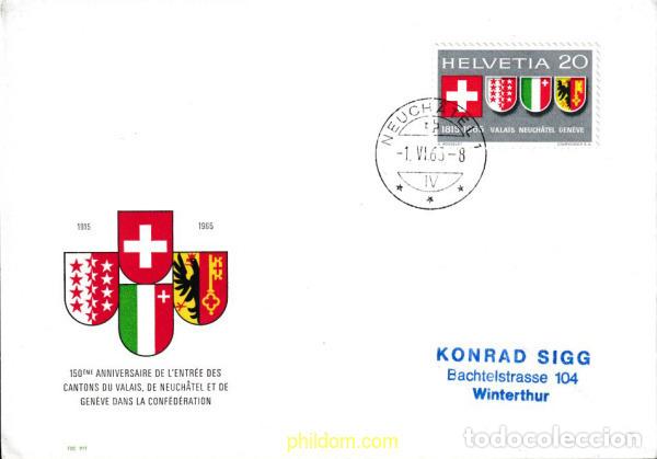 Sellos: 441438 MNH SUIZA 1965 150 ANIVERSARIO DE LA ENTRADA DE LAS REGIONES DE VALAIS, NEUCH&Acirc;TEL Y GINEBRA