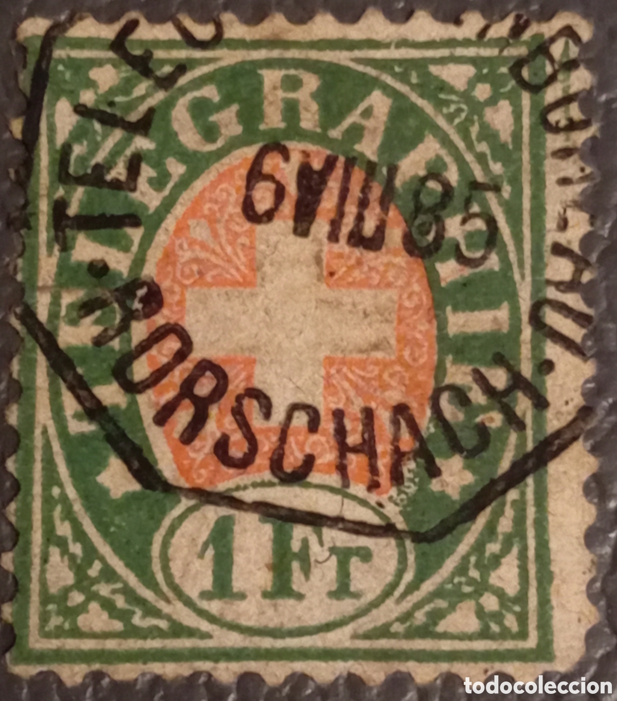 Sellos: Sello Tel&eacute;grafo Suiza 1881 - 1 Fr Papel Fibra Usado (Rorschach) - Michel N&ordm; TG 17
