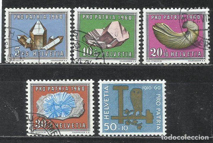 Sellos: 8075A-SELLOS SUIZA SERIE COMPLETA 1960 PRO PATRIA.N&ordm; 661/665 HELVETIA.SUISSE, MINERALES, F&Oacute;SILES.