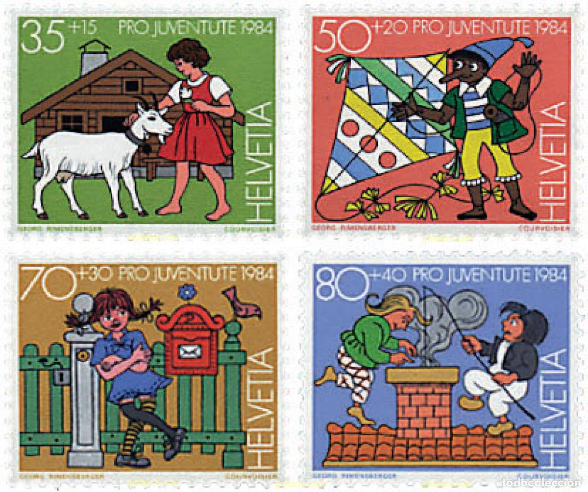 Sellos: 37030 MNH SUIZA 1984 PRO JUVENTUD. PERSONAJES DE LIBROS INFANTILES