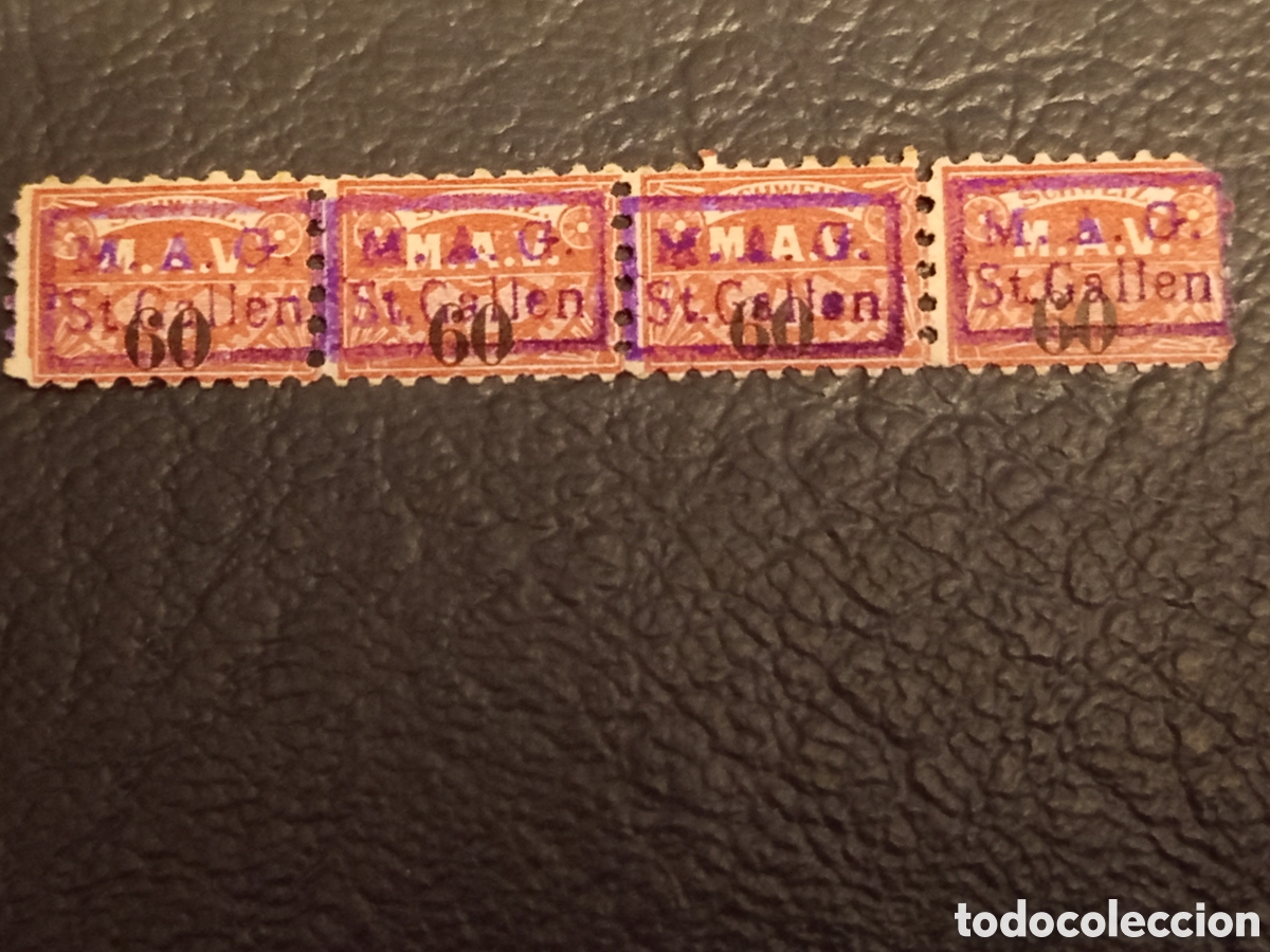 Sellos: Tira de 4 - Sello Fiscal Suiza St. Gallen 60c Sobrecarga M.A.C. / Revenue Strip