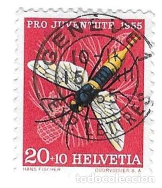 Sellos: Sello usado Suiza. Yvert n&ordm; 569. a&ntilde;o 1955. Pro Juventud. Insecto. ref. 2-suiza569