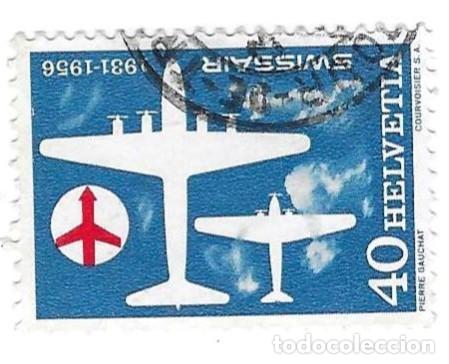 Sellos: Sello usado Suiza. Yvert n&ordm; 575. a&ntilde;o 1956. Aniversario Swuissair. ref. 2-suiza575
